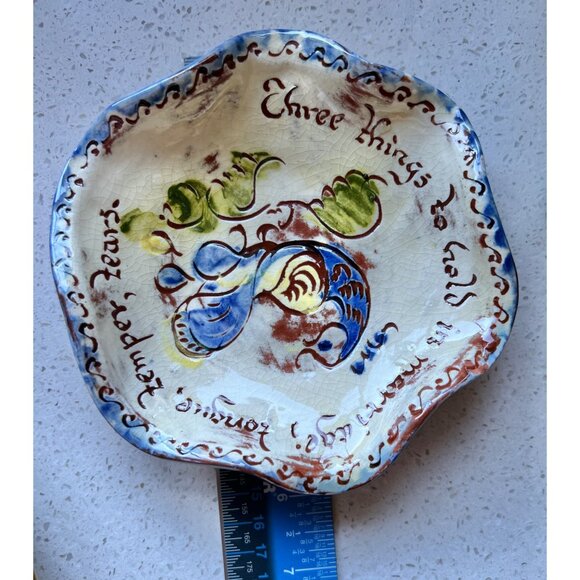 Signed Weldon Ceramic Trinket Dish With Hand-Painted Bird & Scribed Marriage Quo - Picture 6 of 10